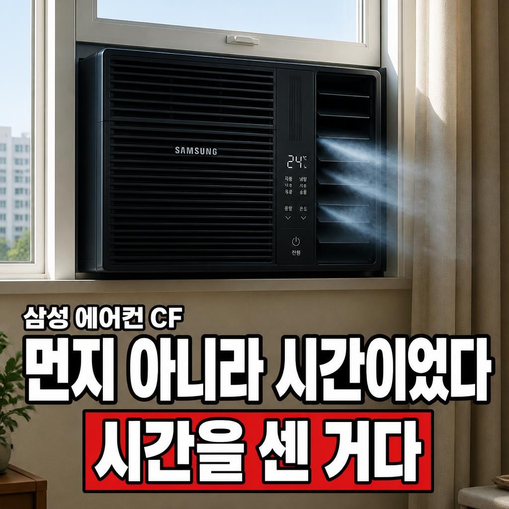 삼성 창문형 에어컨 cf 표시, 먼지를 본 게 아니라 시간을 센 거다