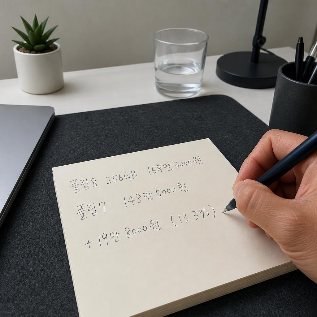 갤럭시 z플립8 가격, 지금 도는 숫자는 256GB 168만원대다