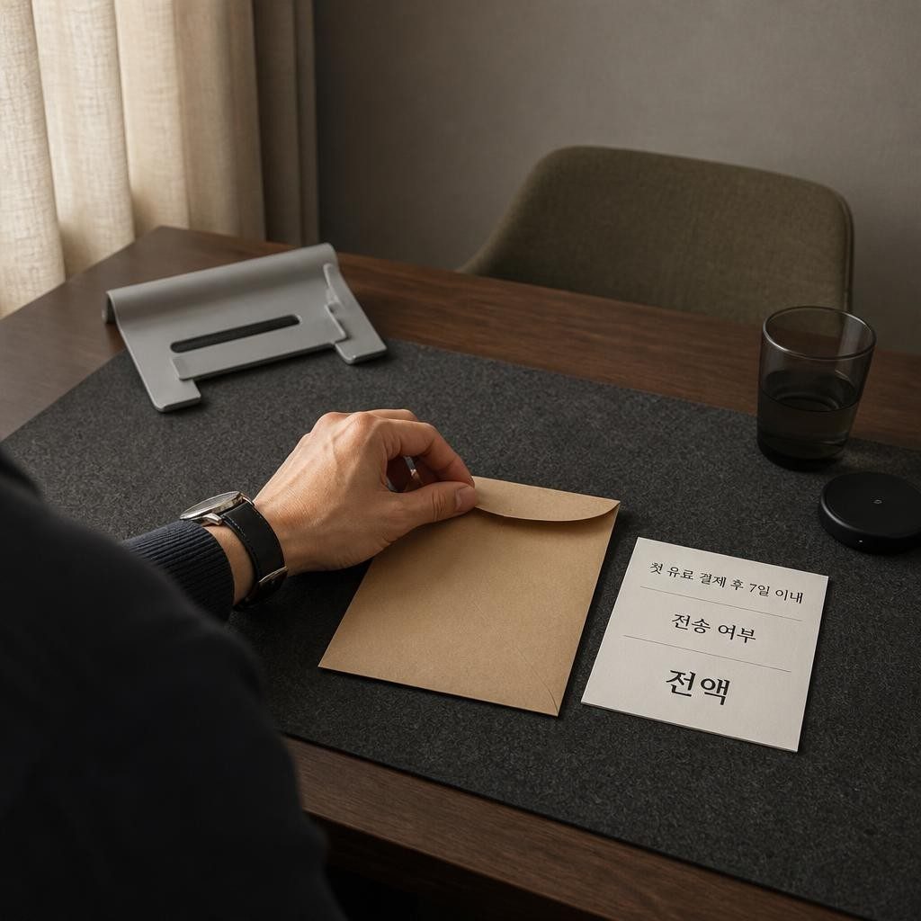 첫 결제 후 7일 이내, 전송 안 했으면 전액 환불