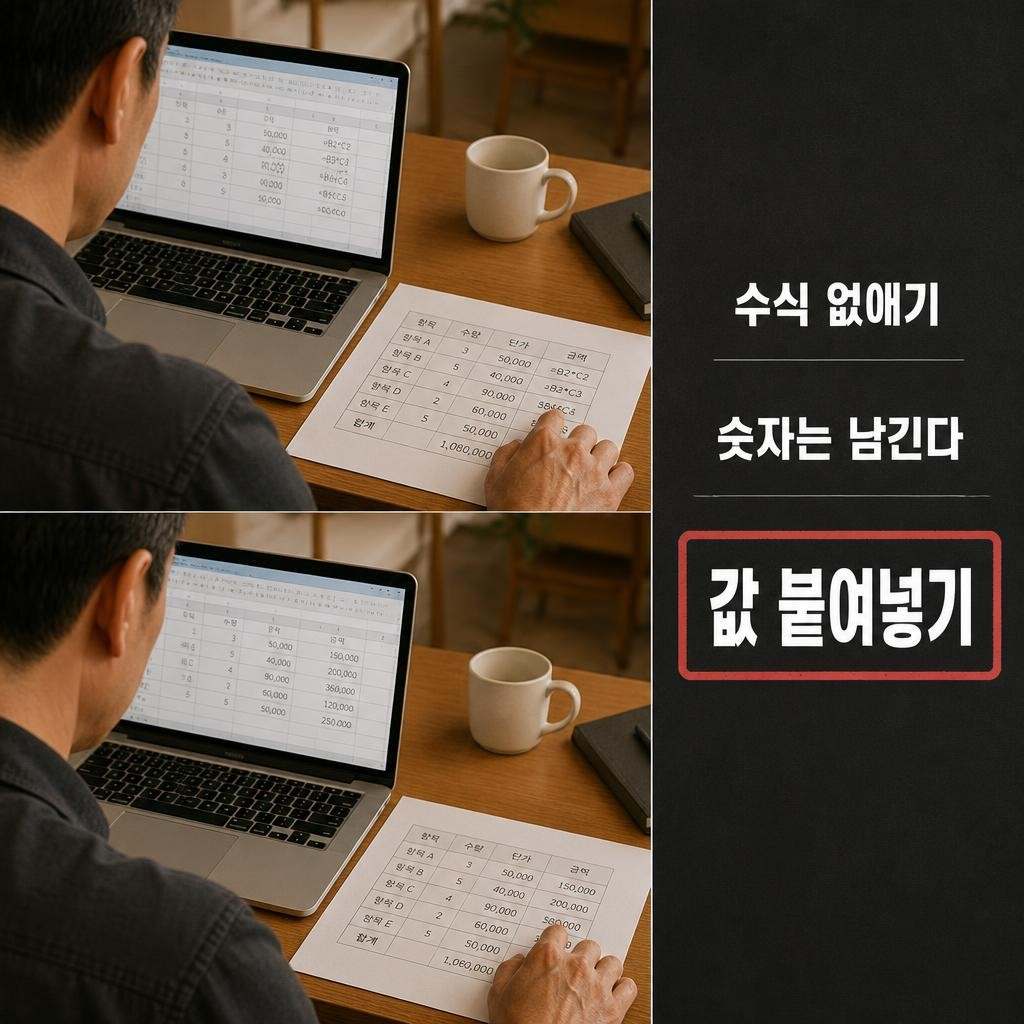 결과 숫자는 그대로 남는 엑셀 수식 없애기 방법