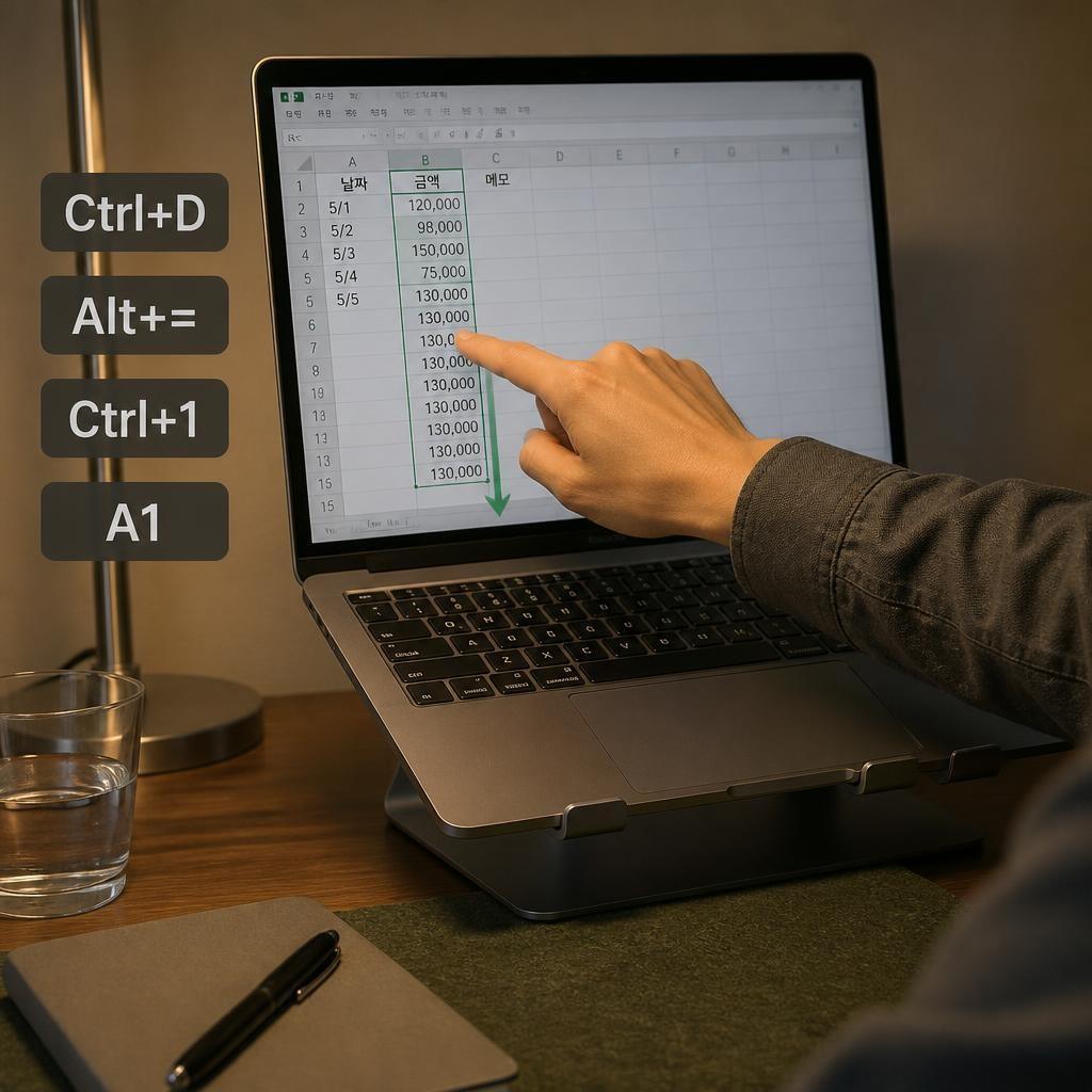 Ctrl+D로 채우고 Alt+=로 더하기