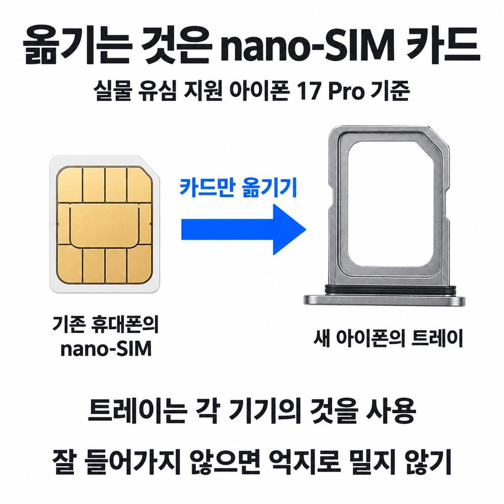 실물 유심은 카드만 새 아이폰으로 옮긴다