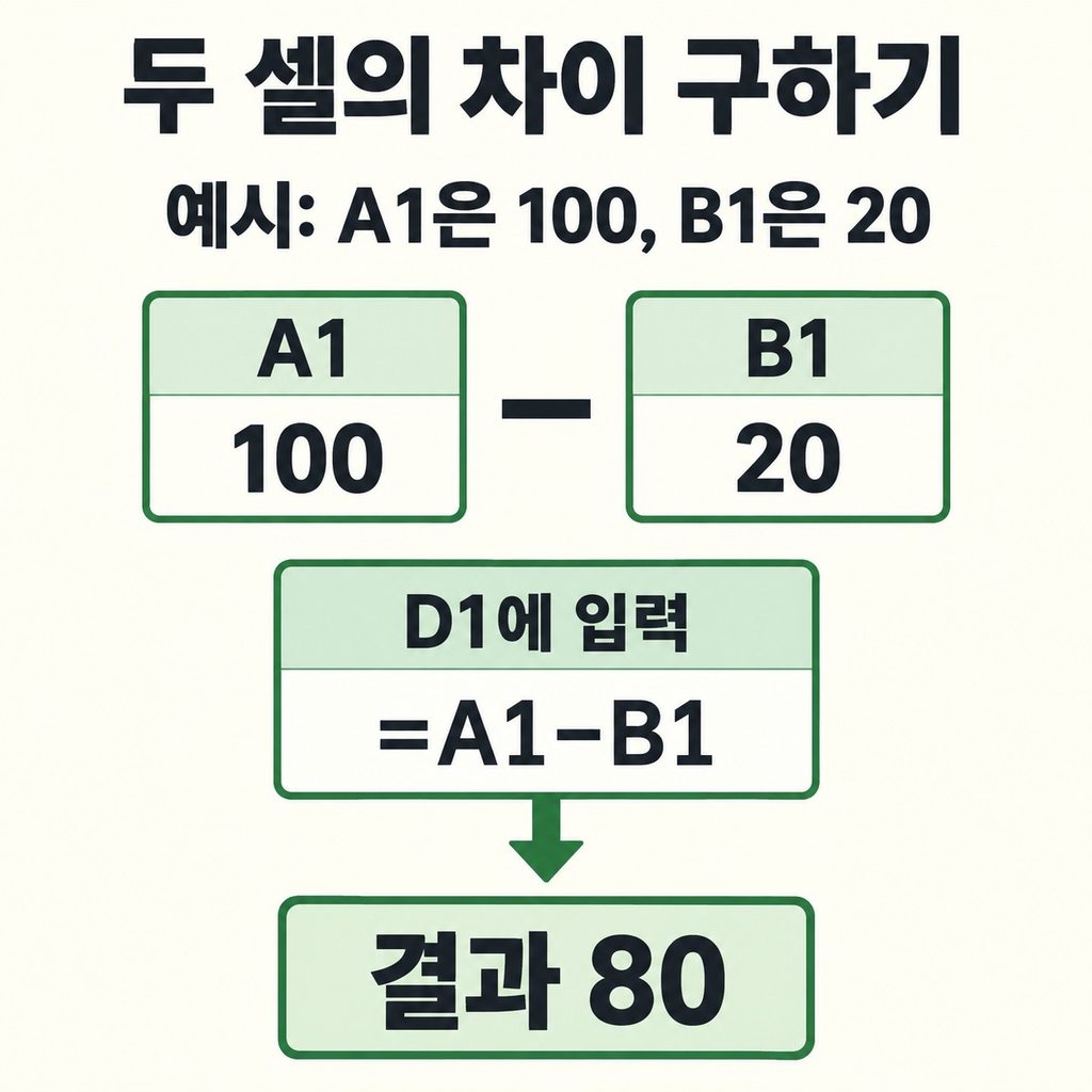 두 셀의 값을 빼려면 =A1-B1