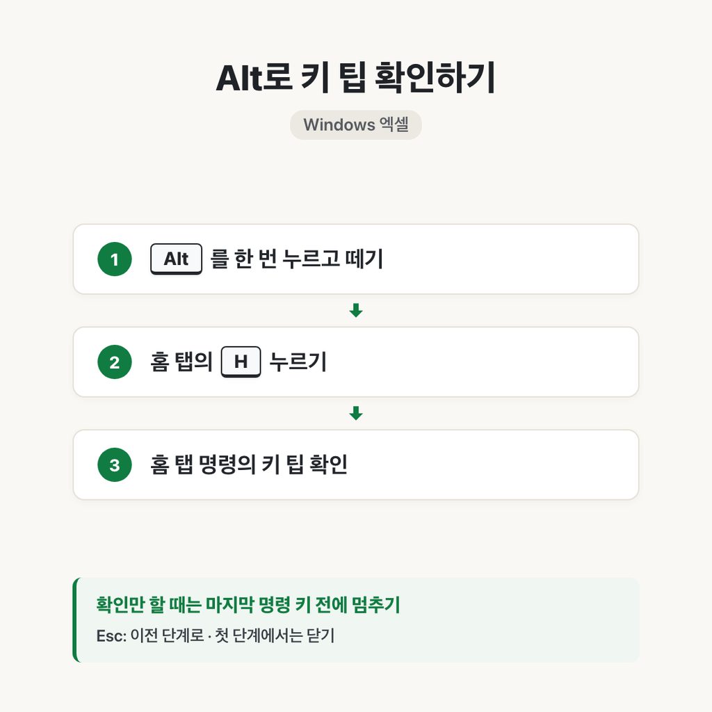 Alt를 누르면 메뉴를 따라갈 키가 뜬다
