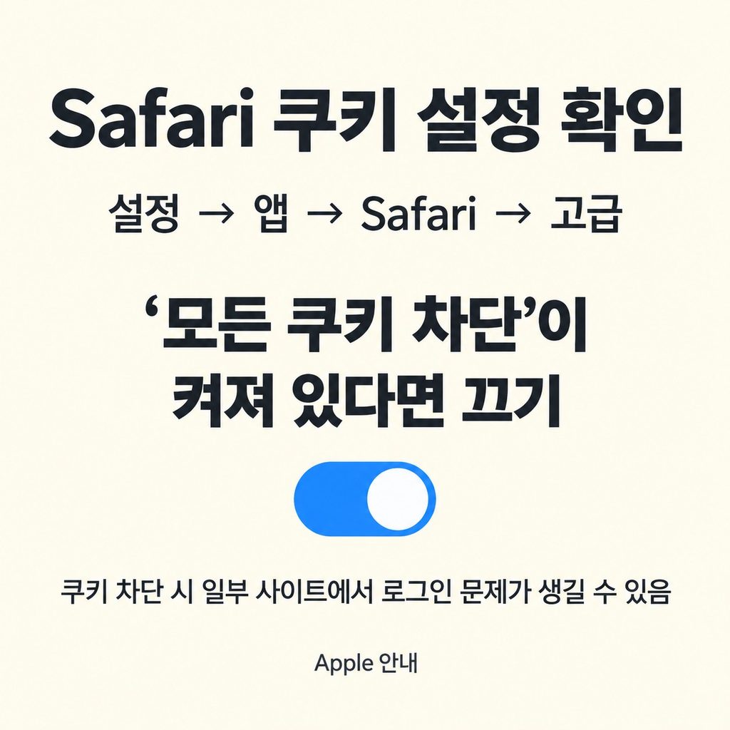 Safari에서만 안 되면 로그인에 필요한 설정을 확인한다