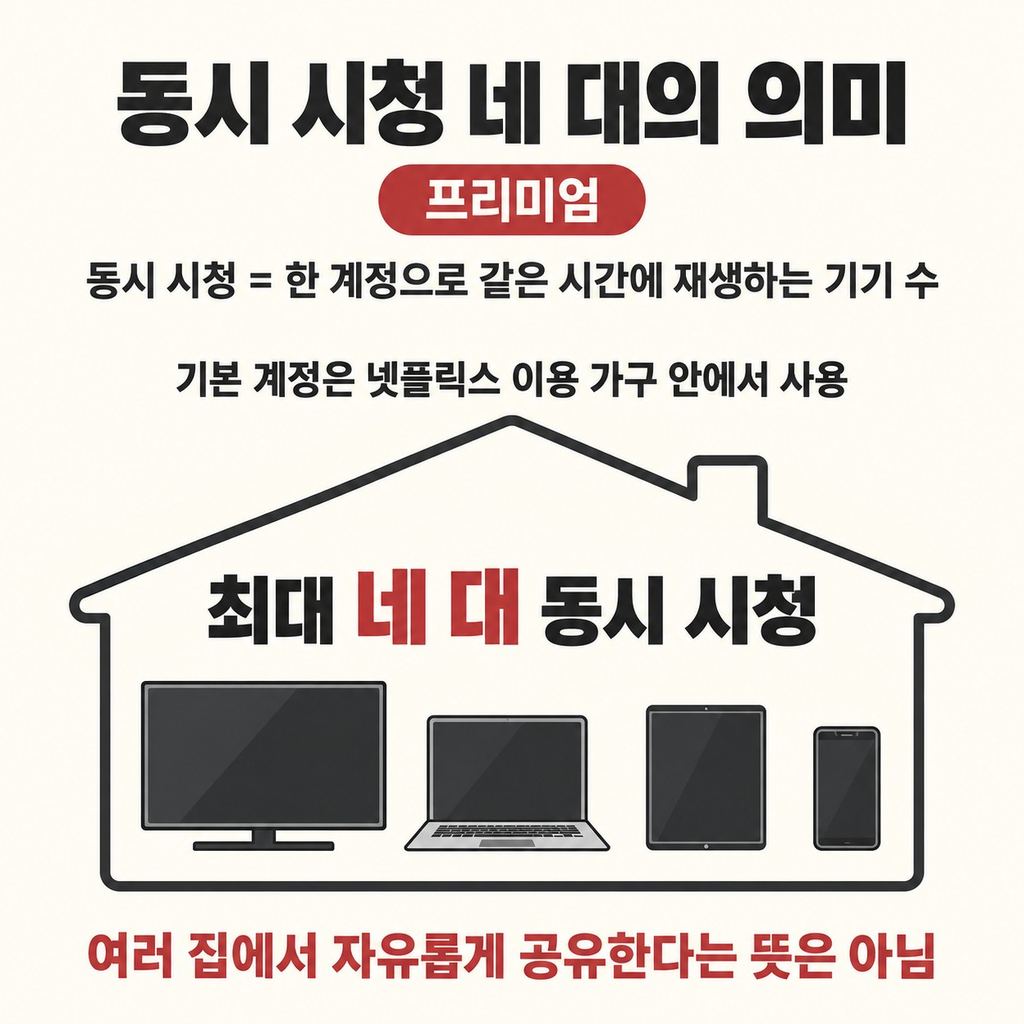 동시 시청 네 대가 다른 집과의 공유를 뜻하지는 않는다
