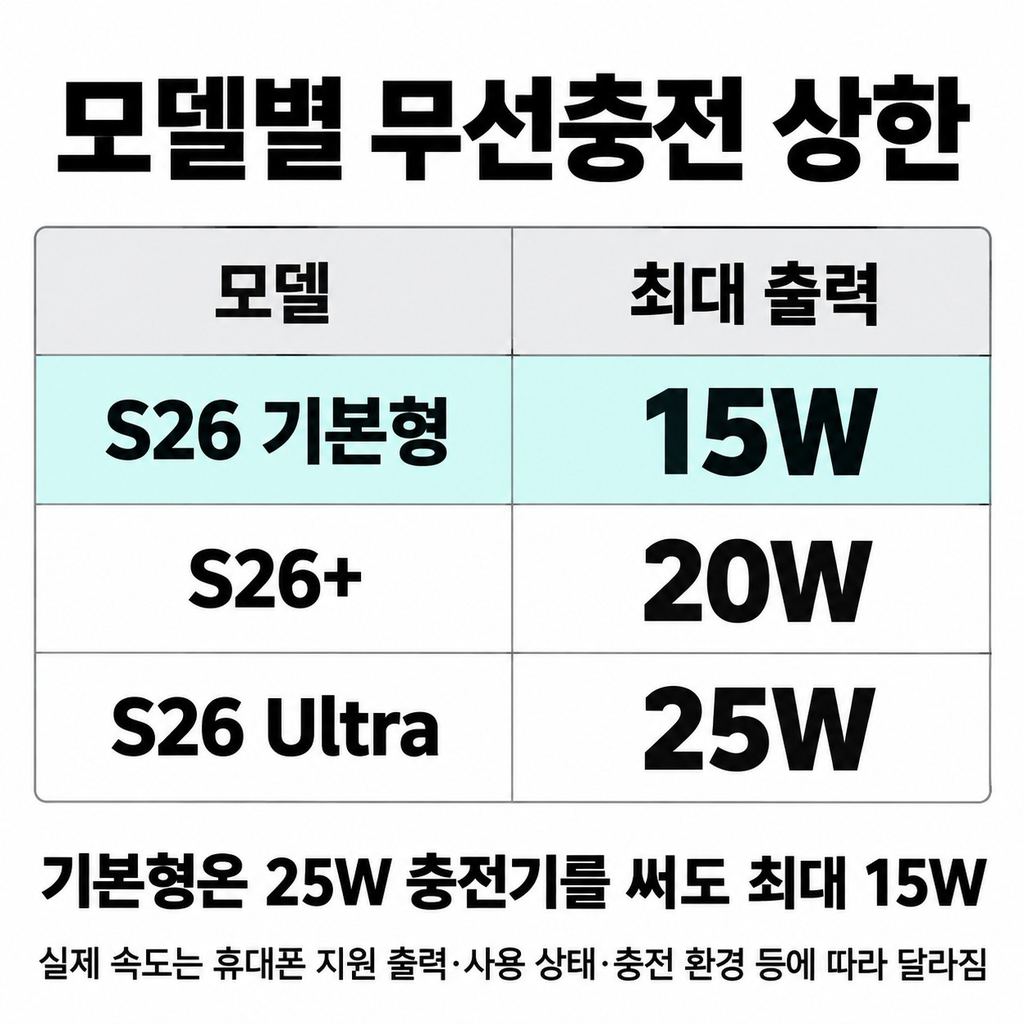 기본형 S26은 최대 15W로 무선충전한다
